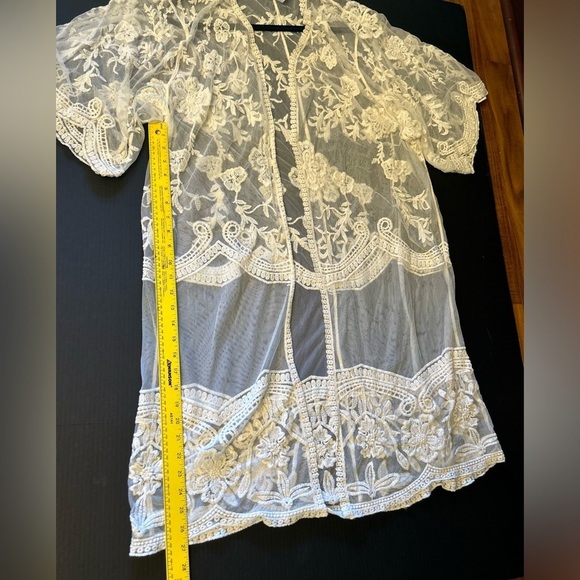 Sheer Off White Lace Kimono cardigan cover up dress Sz-L/XL. AA13 - Picture 6 of 9